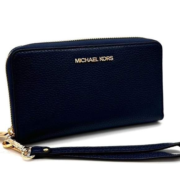 Michael Kors JST LG Flat MF Phone Case Wallet Navy Blue (NWT) - Picture 1 of 8